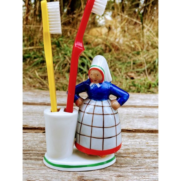 Antique Germany Porcelain Toothbrush Holder Peasant Lady - Picture 1 of 10